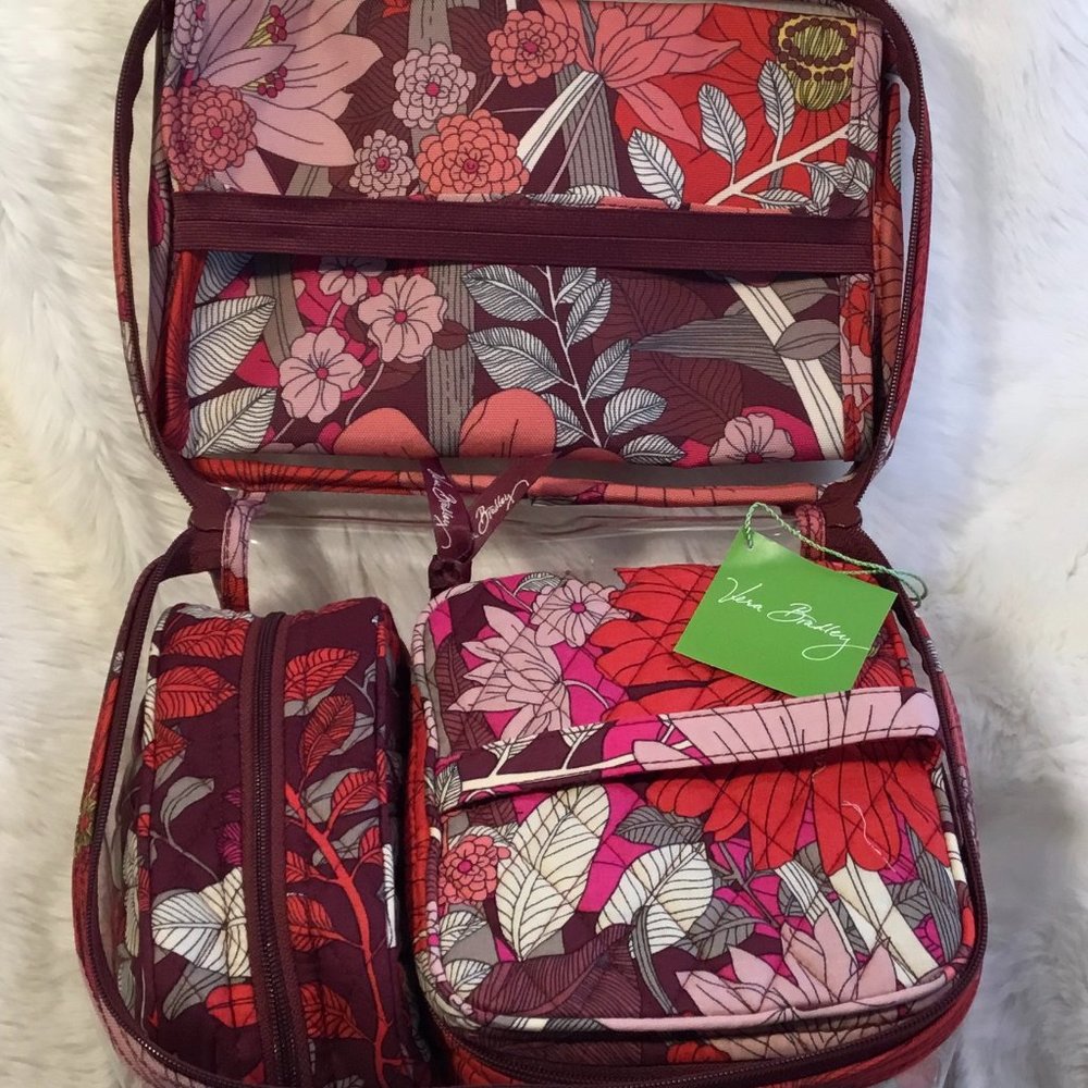 NWT Vera Bradley Bohemian Blooms Large 4pc Travel Cosmetic Set